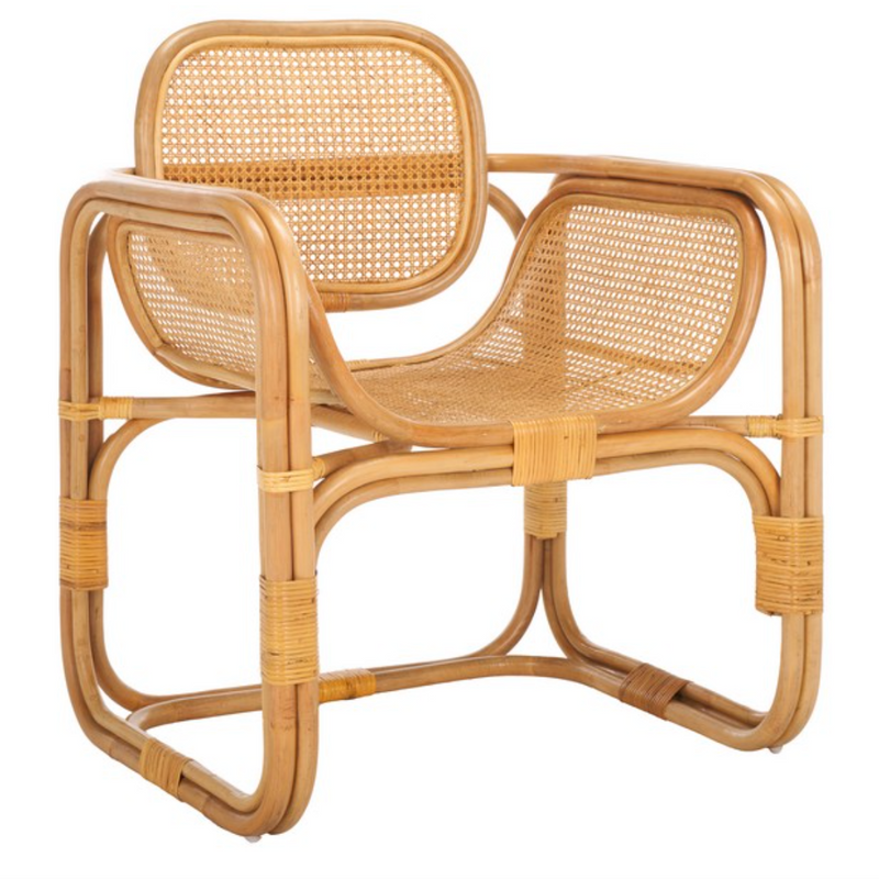 Nadie Wood Accent Chair in Natural with Rattan Mesh