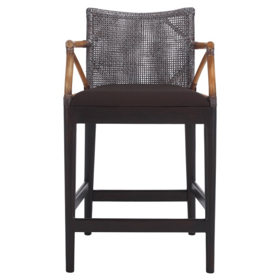 Gianni Rattan Counter Stool in Brown with Wooden Legs