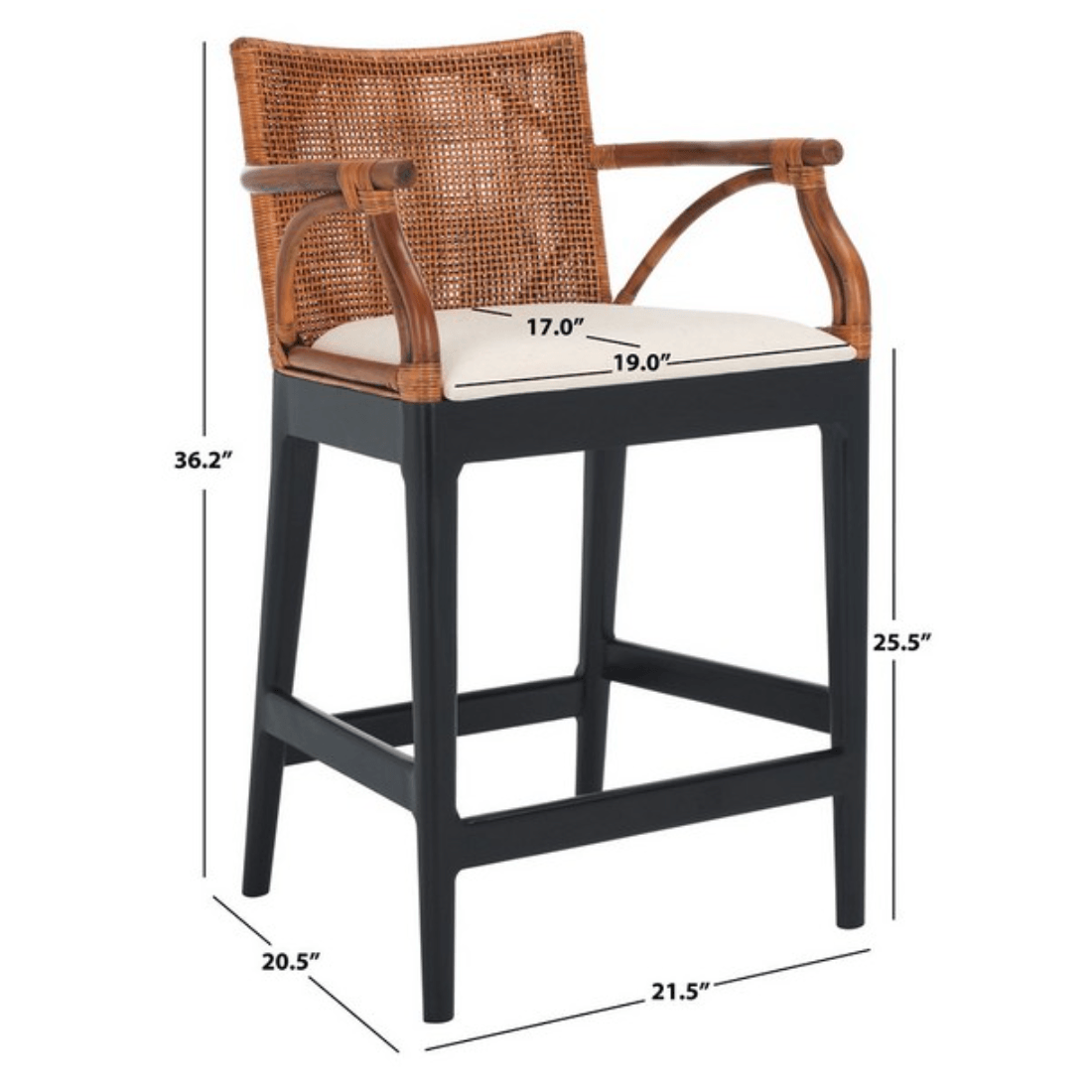 Gianni Rattan Counter Stool in Black with Wooden Legs