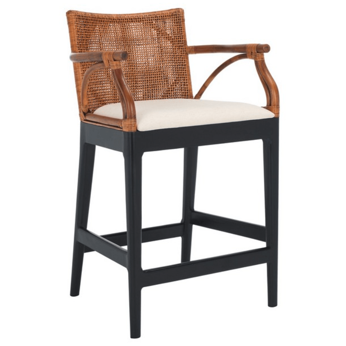 Gianni Rattan Counter Stool in Black with Wooden Legs