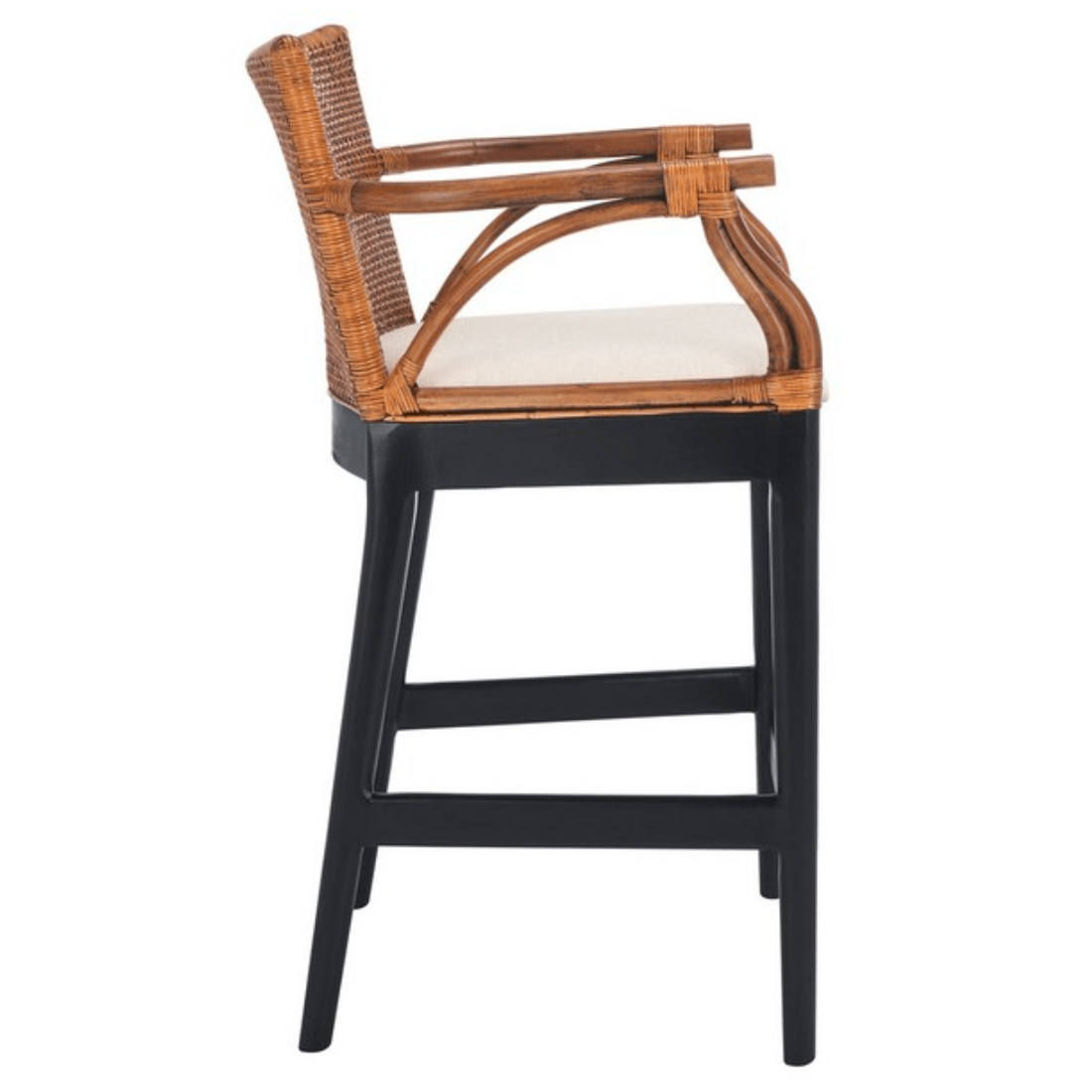 Gianni Rattan Counter Stool in Black with Wooden Legs