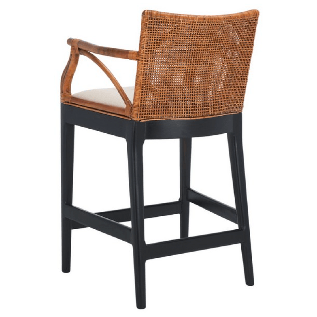 Gianni Rattan Counter Stool in Black with Wooden Legs