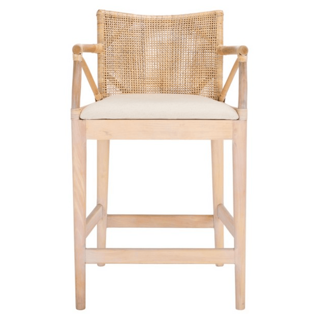 Gianni Rattan Counter Stool in White Wash with Wooden Legs