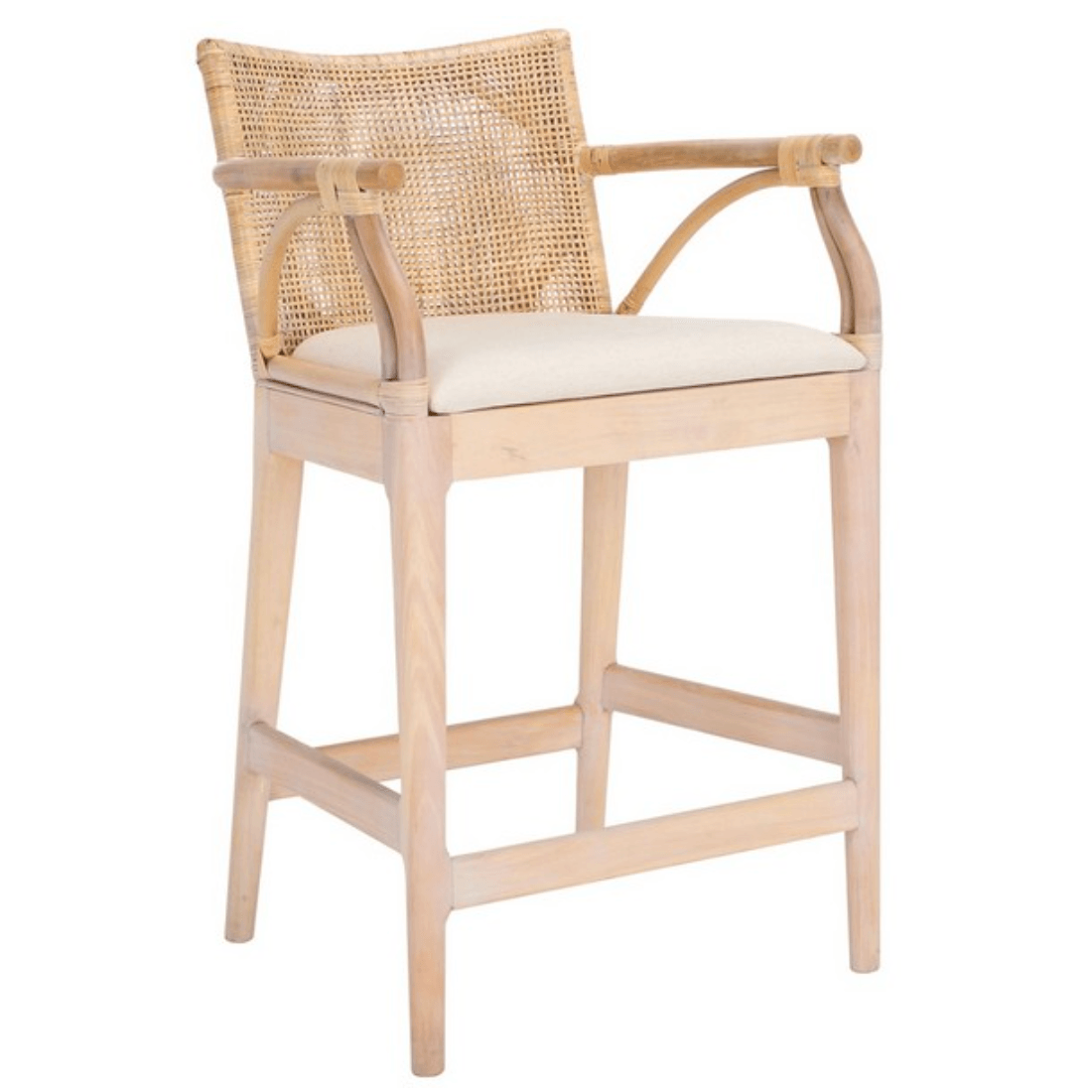 Gianni Rattan Counter Stool in White Wash with Wooden Legs