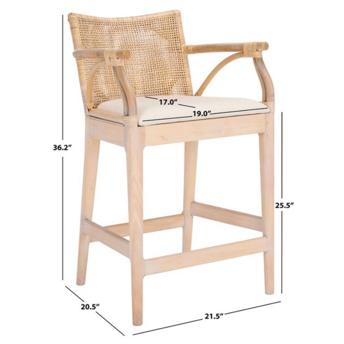 Gianni Rattan Counter Stool in White Wash with Wooden Legs