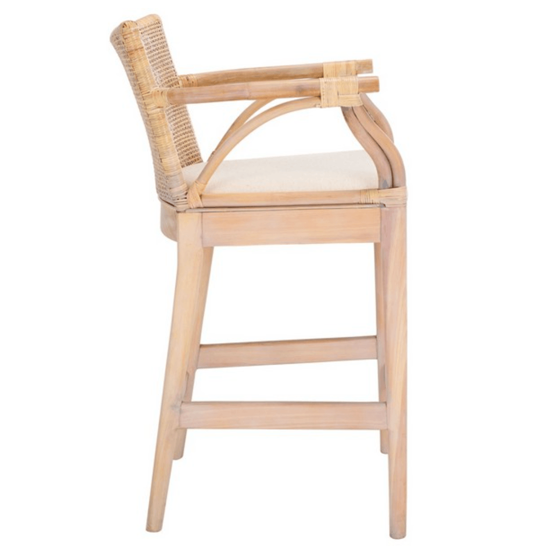 Gianni Rattan Counter Stool in White Wash with Wooden Legs