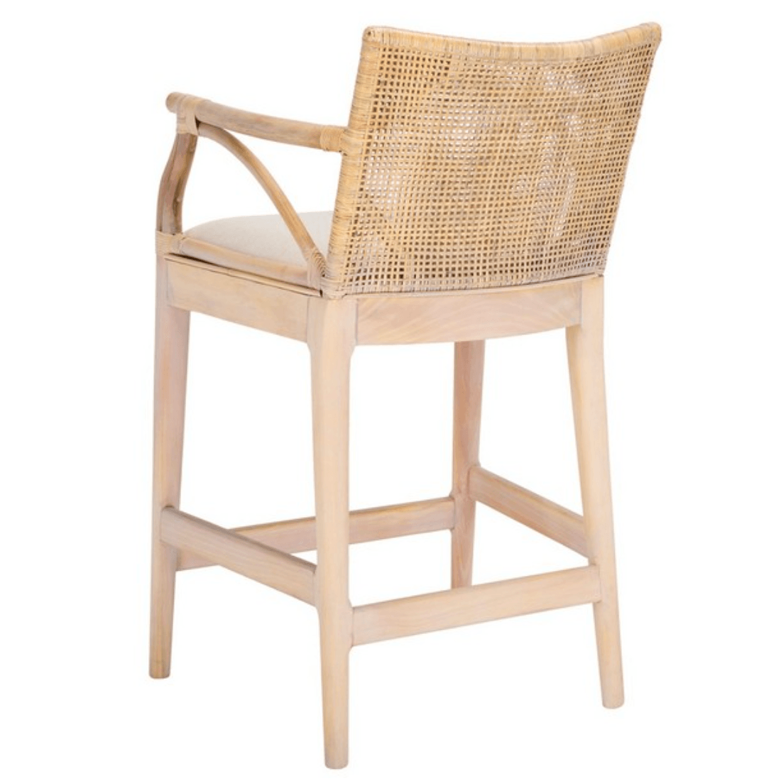 Gianni Rattan Counter Stool in White Wash with Wooden Legs