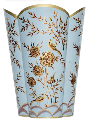 Pale Blue & Gold PHEASANT WASTEPAPER BASKET