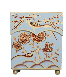 PALE BLUE & Gold PHEASANT TISSUE HOLDER