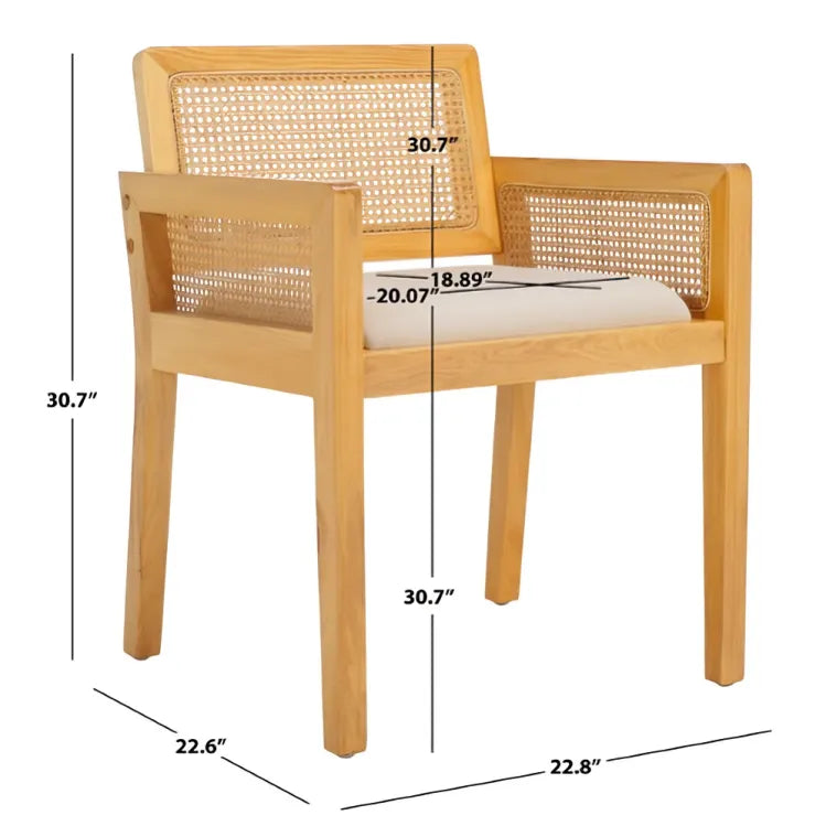 Patrina Rattan Armed Dining Chair in Natural/White with Cushion