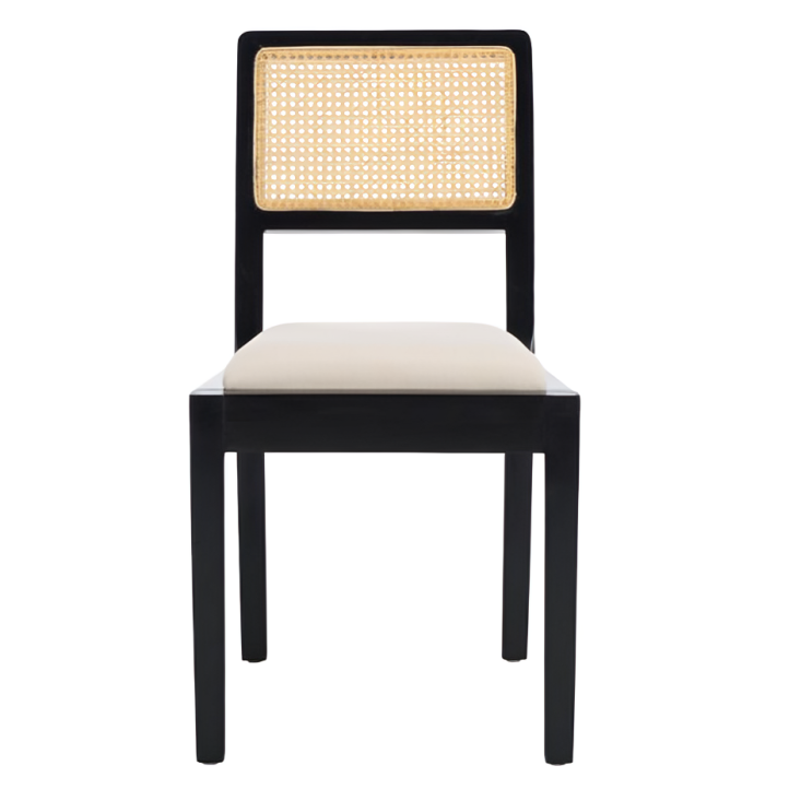 Suzetta Rattan Dining Chair in Black/White with Cushion