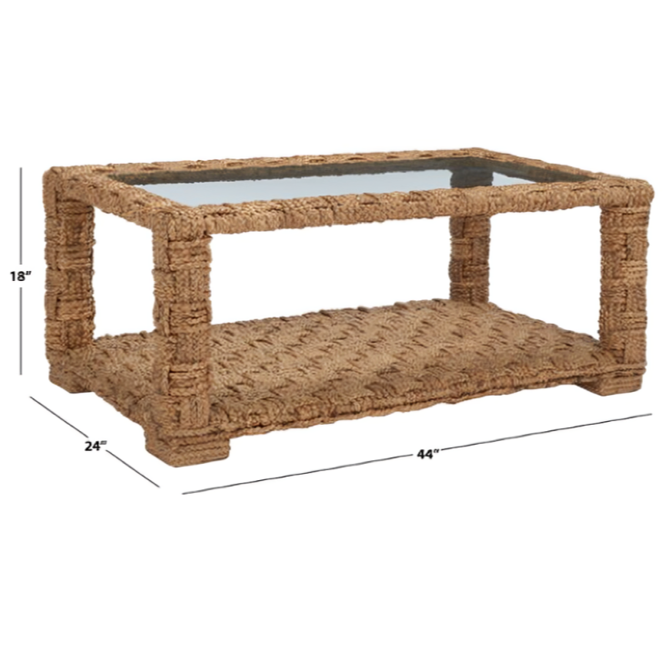 Christi Water Hyacinth Coffee Table in Natural with Wood Frame