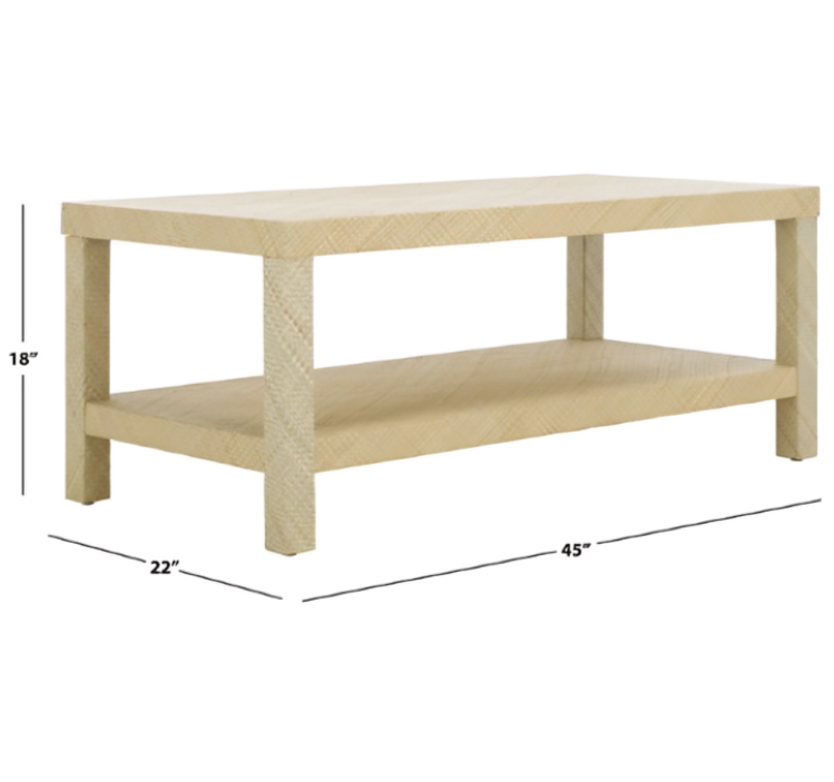 Apis Raffia Wood Coffee Table in Natural with Shelves