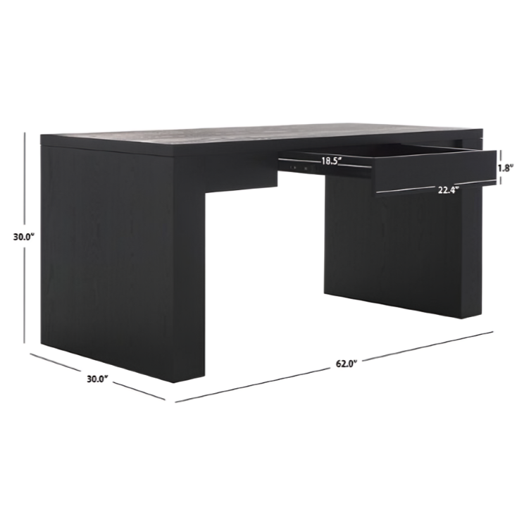 Deborah Elm Wood Desk in Black with Drawer