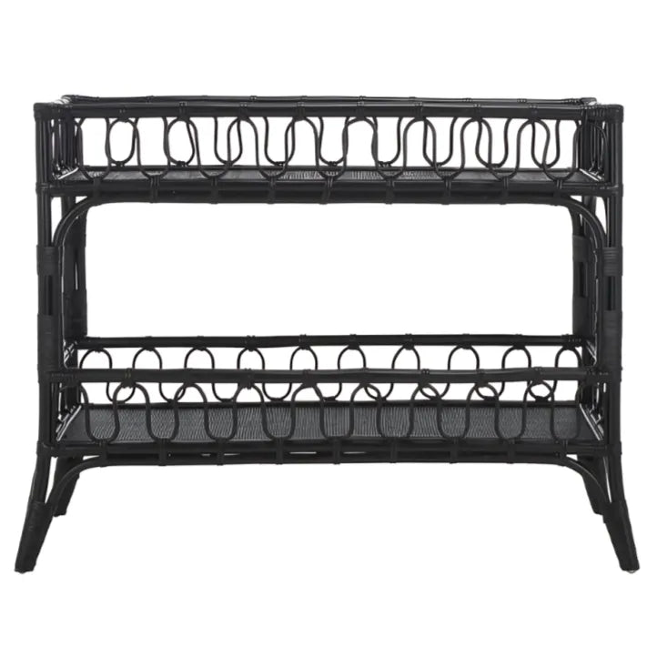 Isaiah Rattan Storage Unit in Black with 2 Tier Shelves