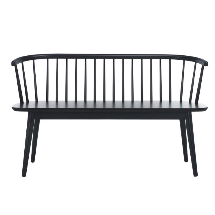 Blanchard Wood Bench in Matte Black with Curved Spindle Back