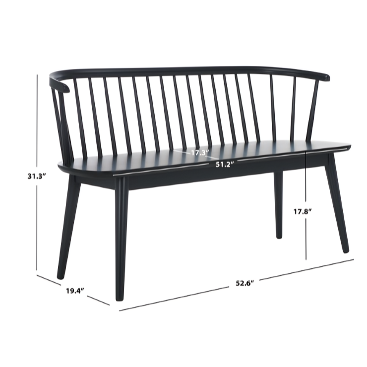 Blanchard Wood Bench in Matte Black with Curved Spindle Back