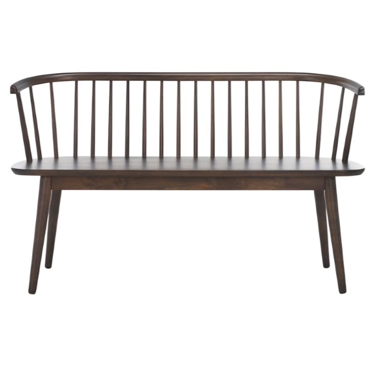 Blanchard Wood Bench in Dark Walnut with Curved Spindle Back