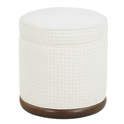 Fiorelli Round Boucle Ottoman in White and Walnut