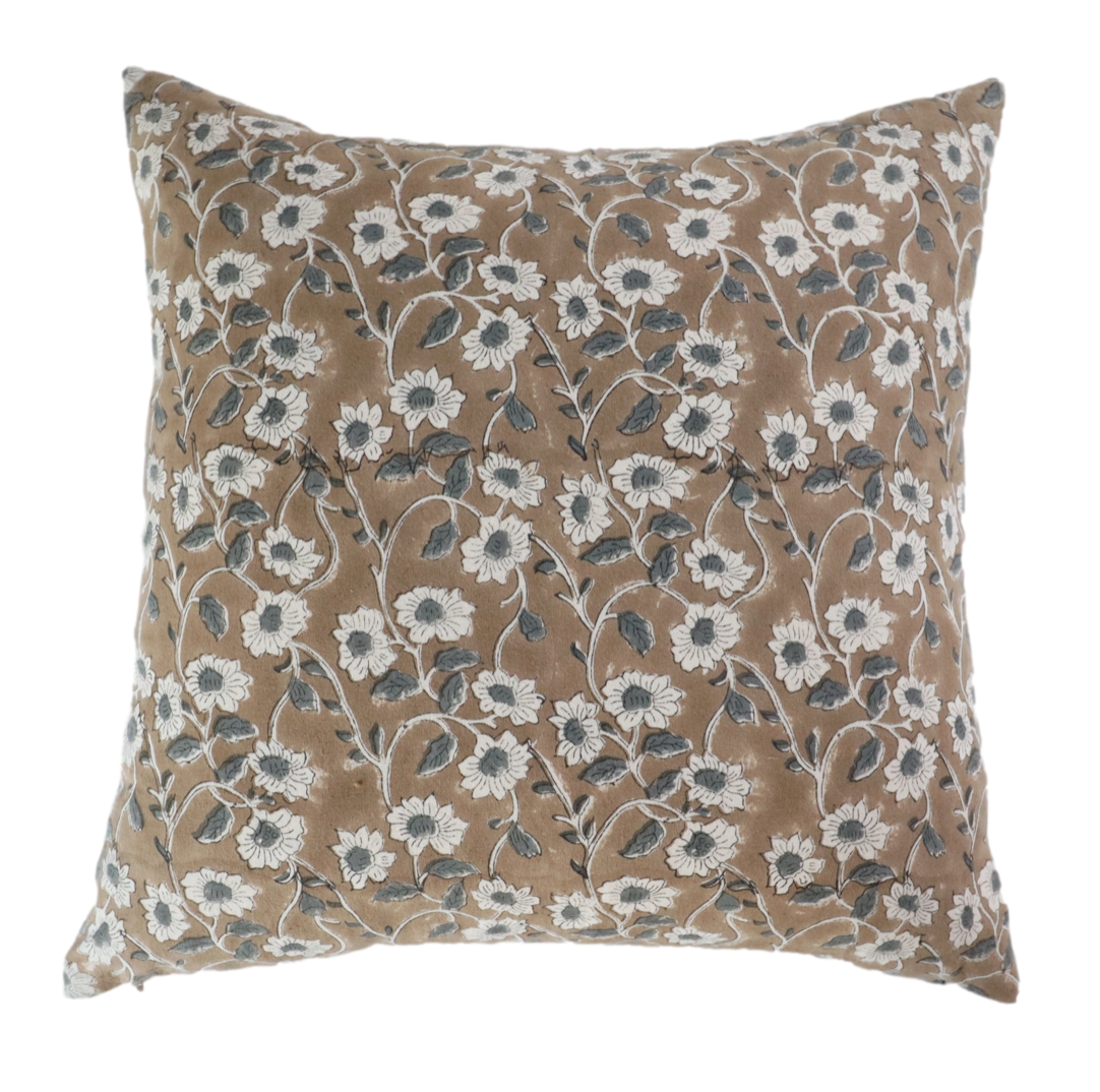 Poppy Floral Pillow Cover in Warm Brown