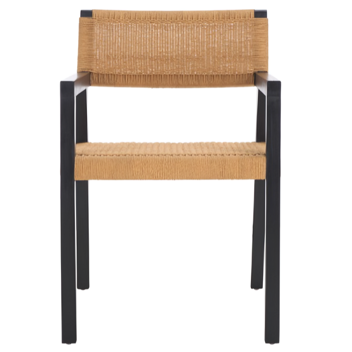 Jolene Mahogany Wood Dining Chair in Black/Natural with Woven Rope