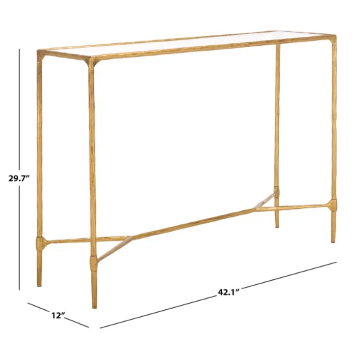 Isabellina Metal Console Table in Brass with Mirrored Glass Top