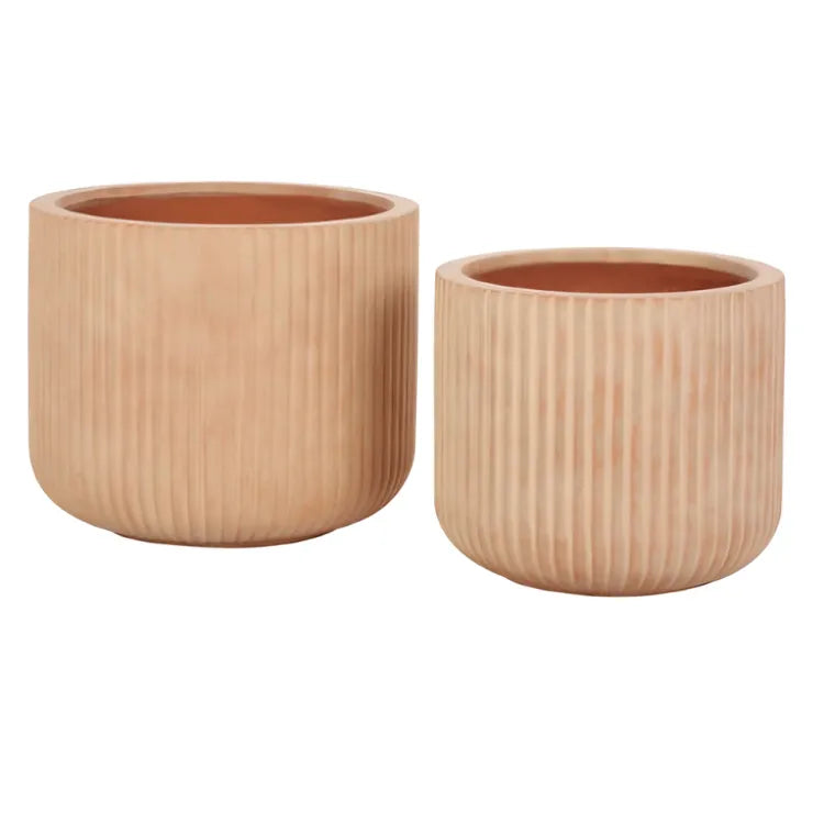 Lucca Terracotta Ficonstone Planter with Vertical Stripes (Set of 2)