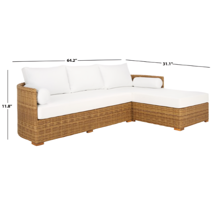 Anguilla Wicker Outdoor Chaise Sectional in Natural and White