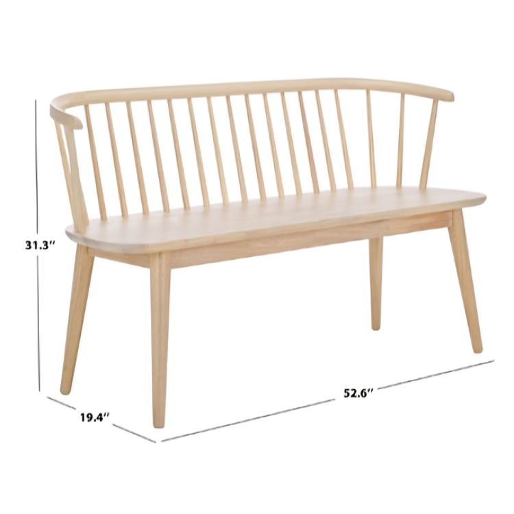 Blanchard Wood Bench in White-Washed with Spindle Back