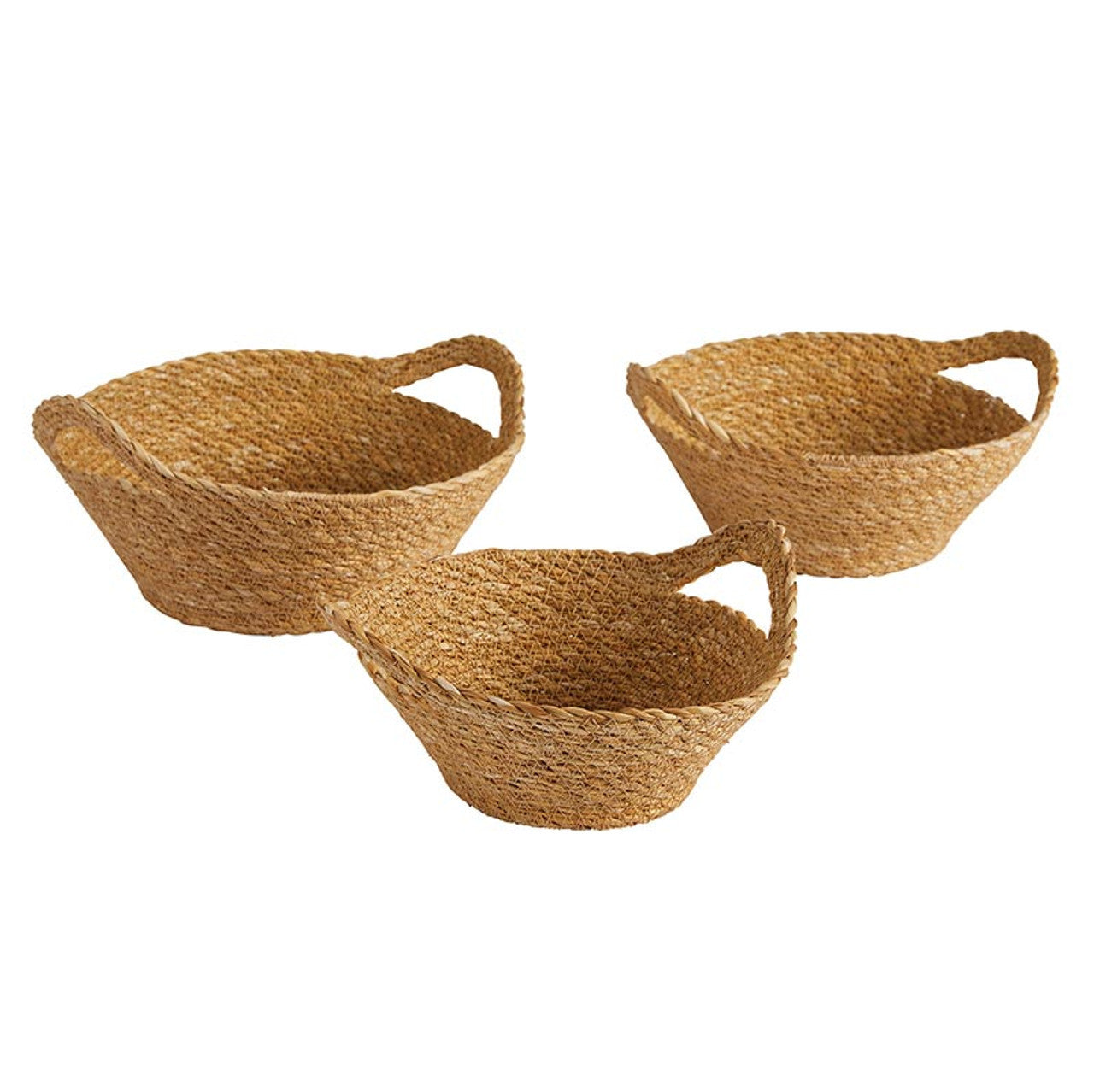 Set of 3 Seagrass Decor Baskets with Handles | Wicker Kitchen Pantry Storage