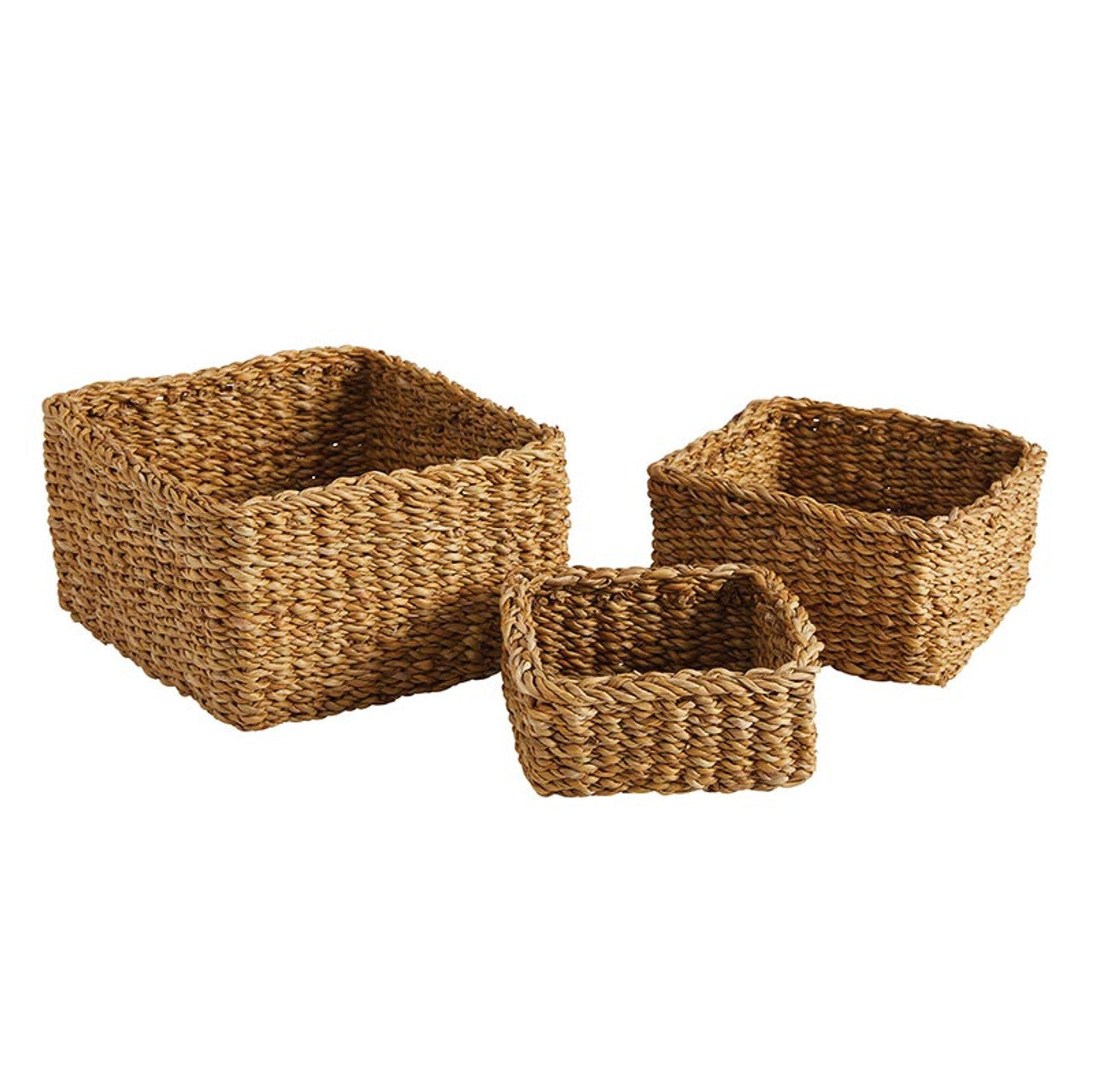 Set of 3 Seagrass Square Storage Basket | Wicker Planter Baskets Organizer