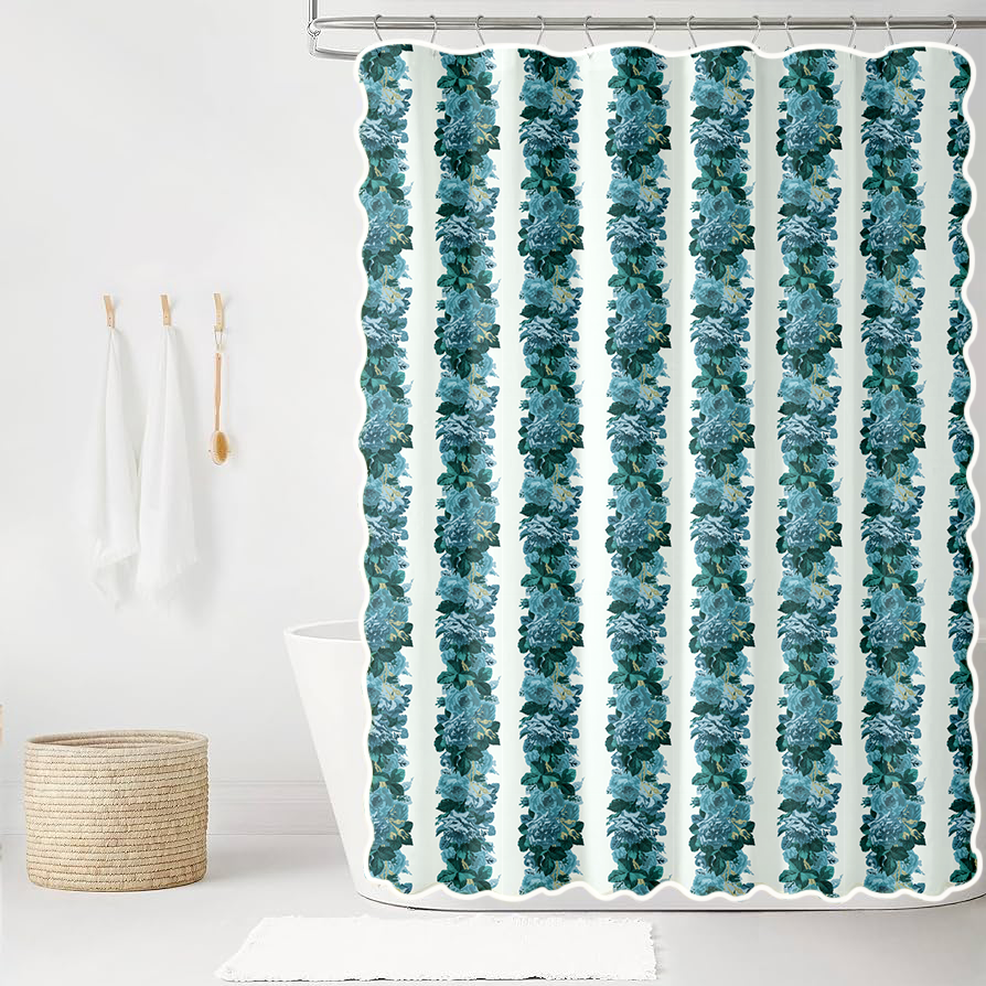 Eliza Jane in Teal Scalloped Edge Shower Curtain