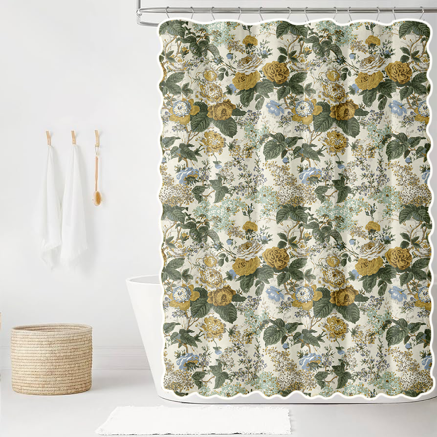 Georgia in Gold Scalloped Edge Shower Curtain