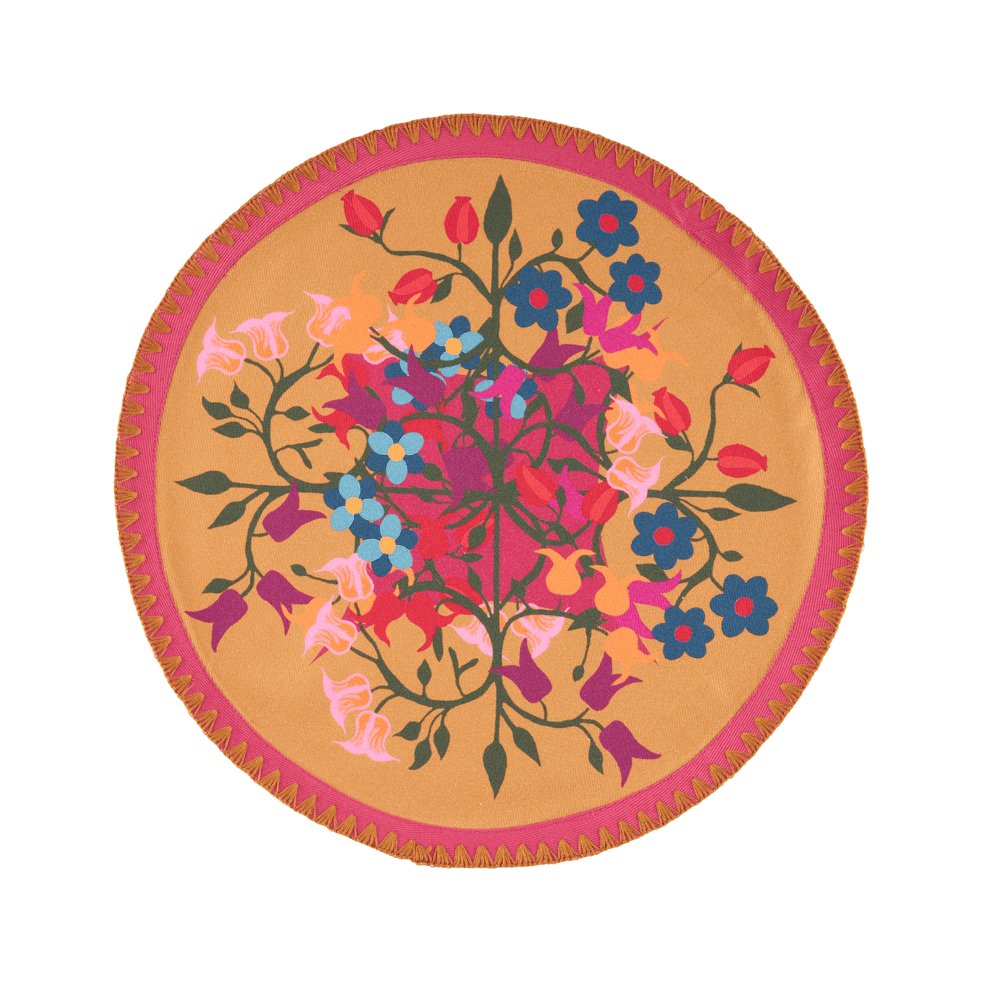 6 Round Placemats Blumen Orange