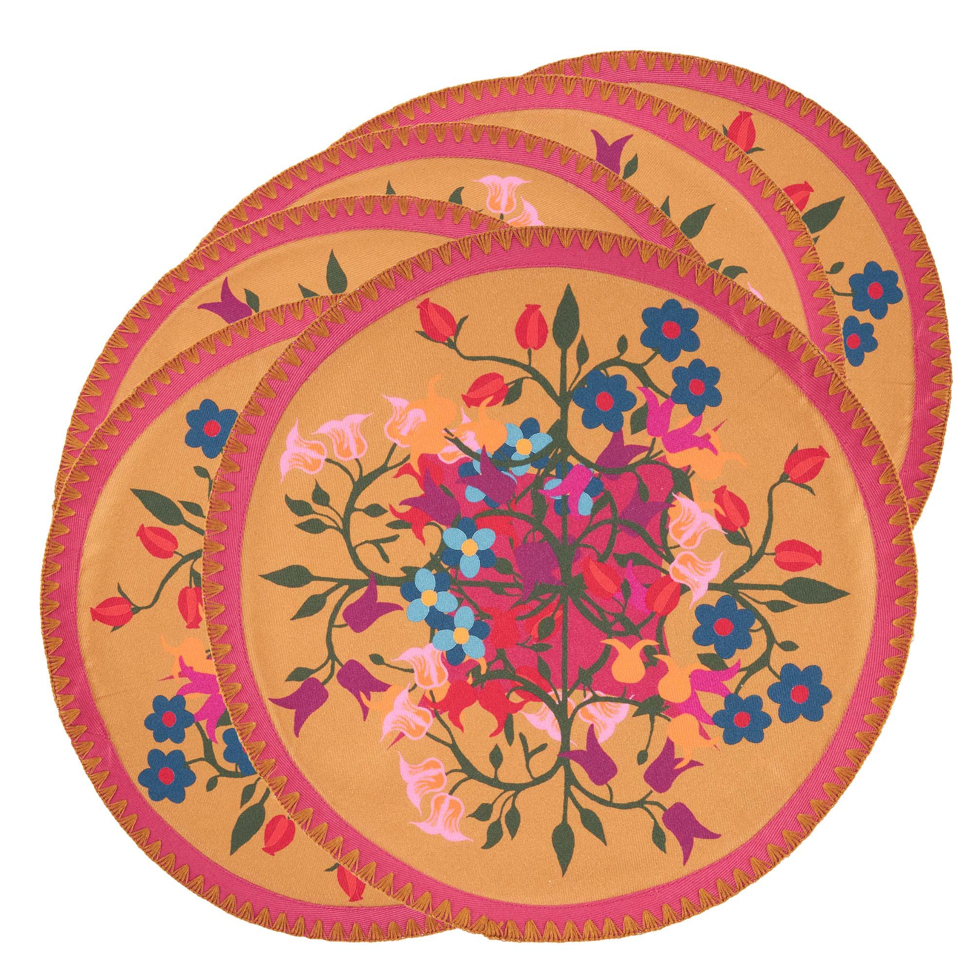 6 Round Placemats Blumen Orange