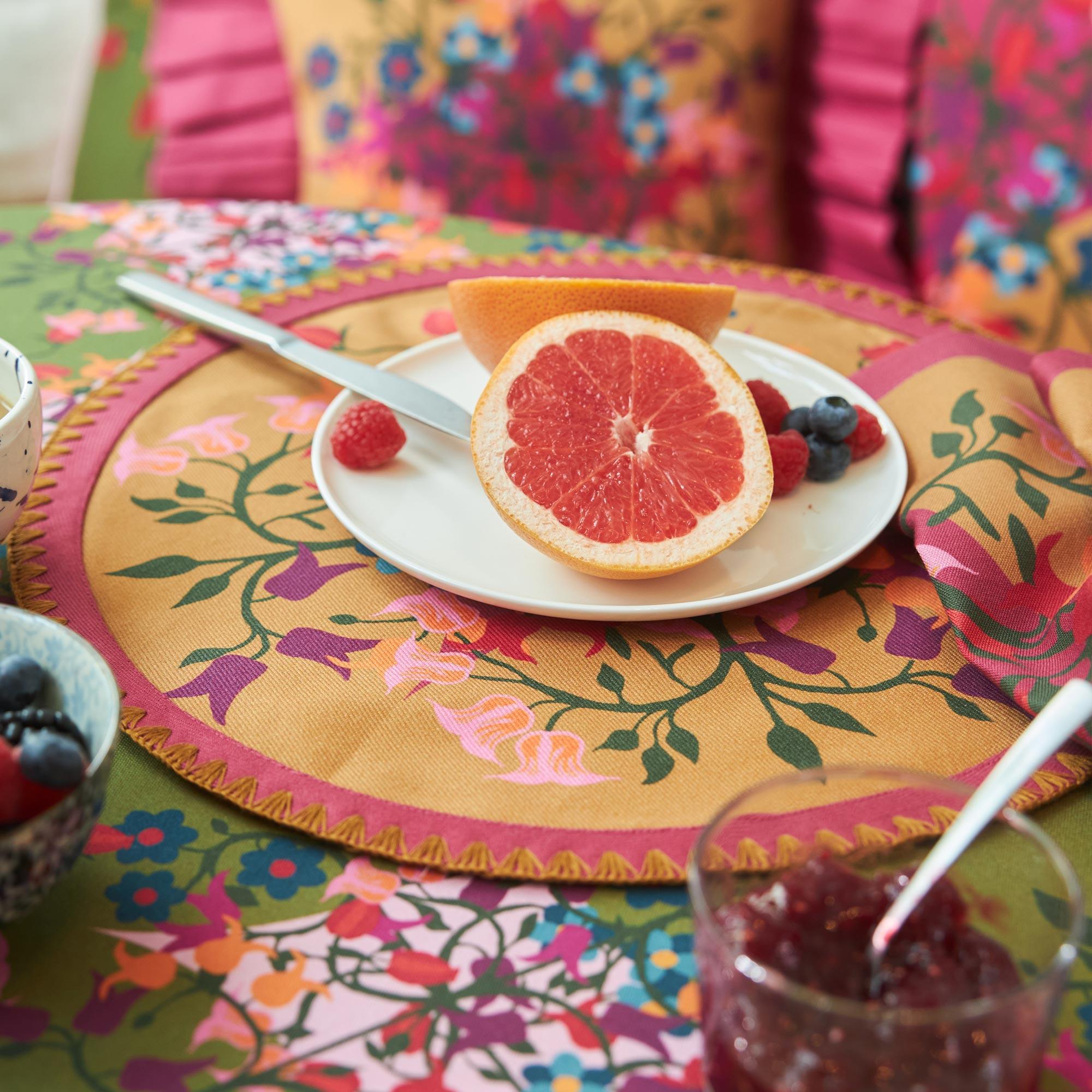 6 Round Placemats Blumen Orange