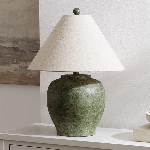 Dylan Resin Table Lamp in Antique Green with Cotton Shade