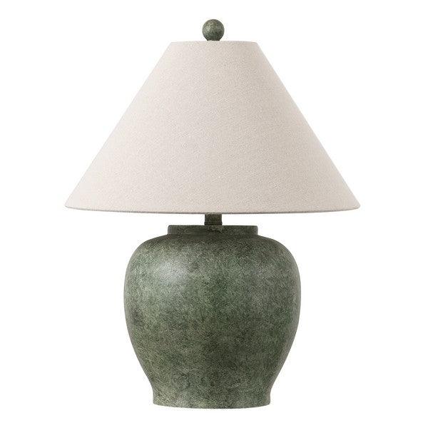 Dylan Resin Table Lamp in Antique Green with Cotton Shade