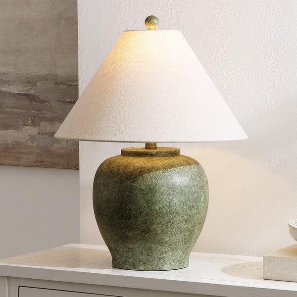 Dylan Resin Table Lamp in Antique Green with Cotton Shade