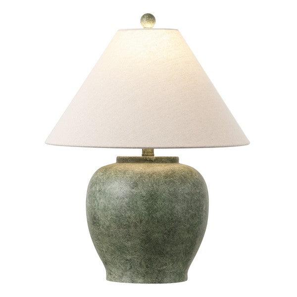 Dylan Resin Table Lamp in Antique Green with Cotton Shade