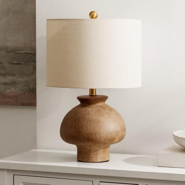 Noam Ceramic Table Lamp in Light Brown with Cotton Shade