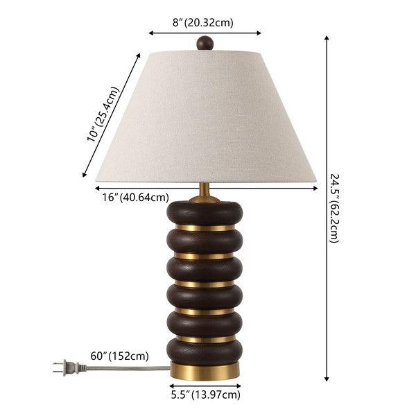 Arani Resin Table Lamp in Dark Brown and Brass Gold with Cotton Shade