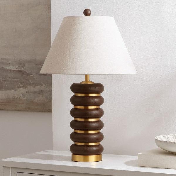 Arani Resin Table Lamp in Dark Brown and Brass Gold with Cotton Shade