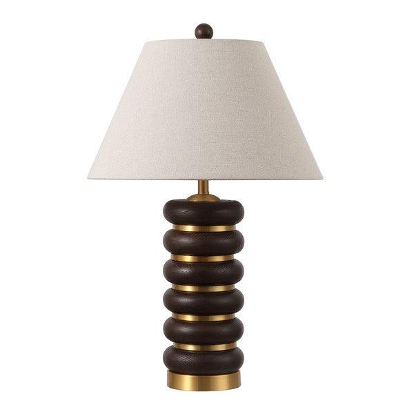 Arani Resin Table Lamp in Dark Brown and Brass Gold with Cotton Shade