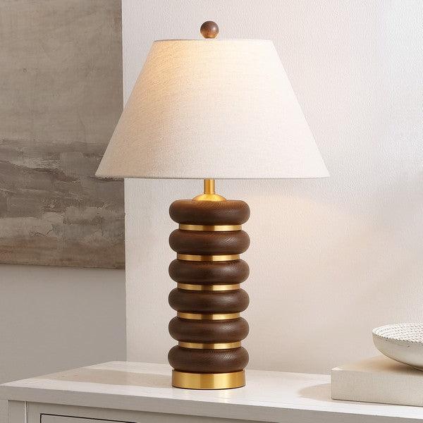 Arani Resin Table Lamp in Dark Brown and Brass Gold with Cotton Shade