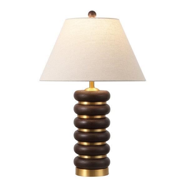 Arani Resin Table Lamp in Dark Brown and Brass Gold with Cotton Shade