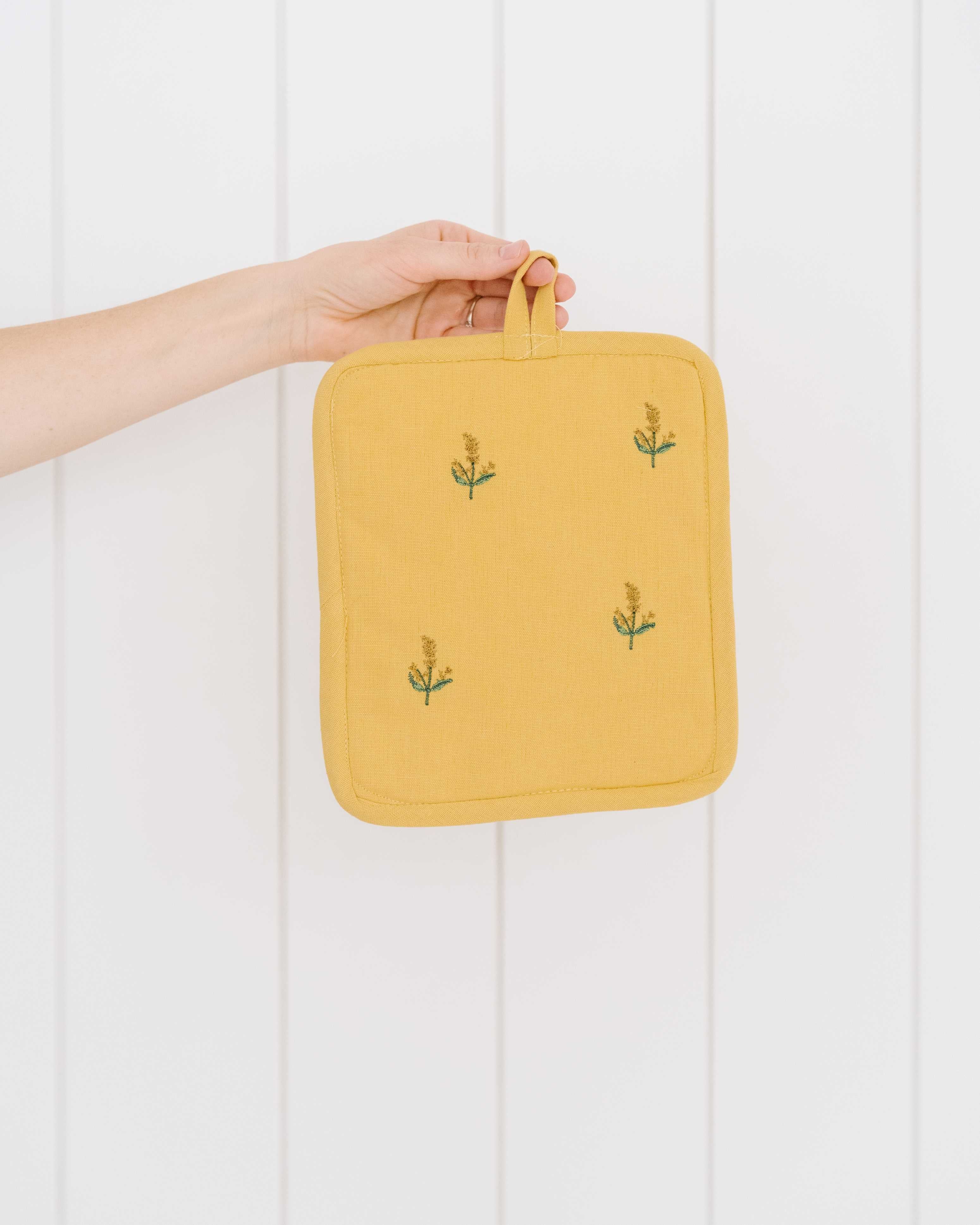 Yellow Embroidered Pot Holder