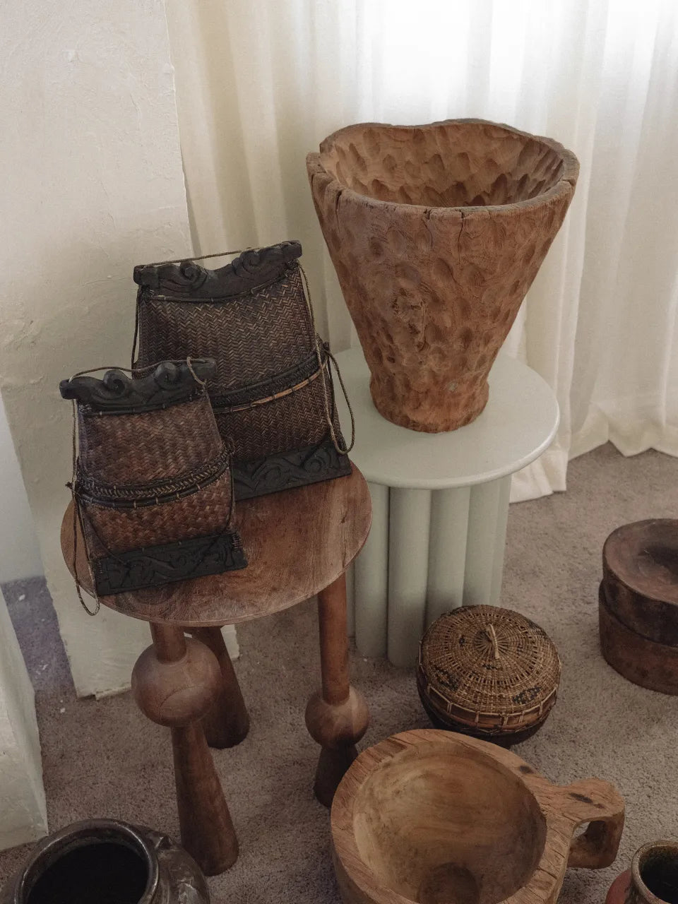 Carved Old teak Jar