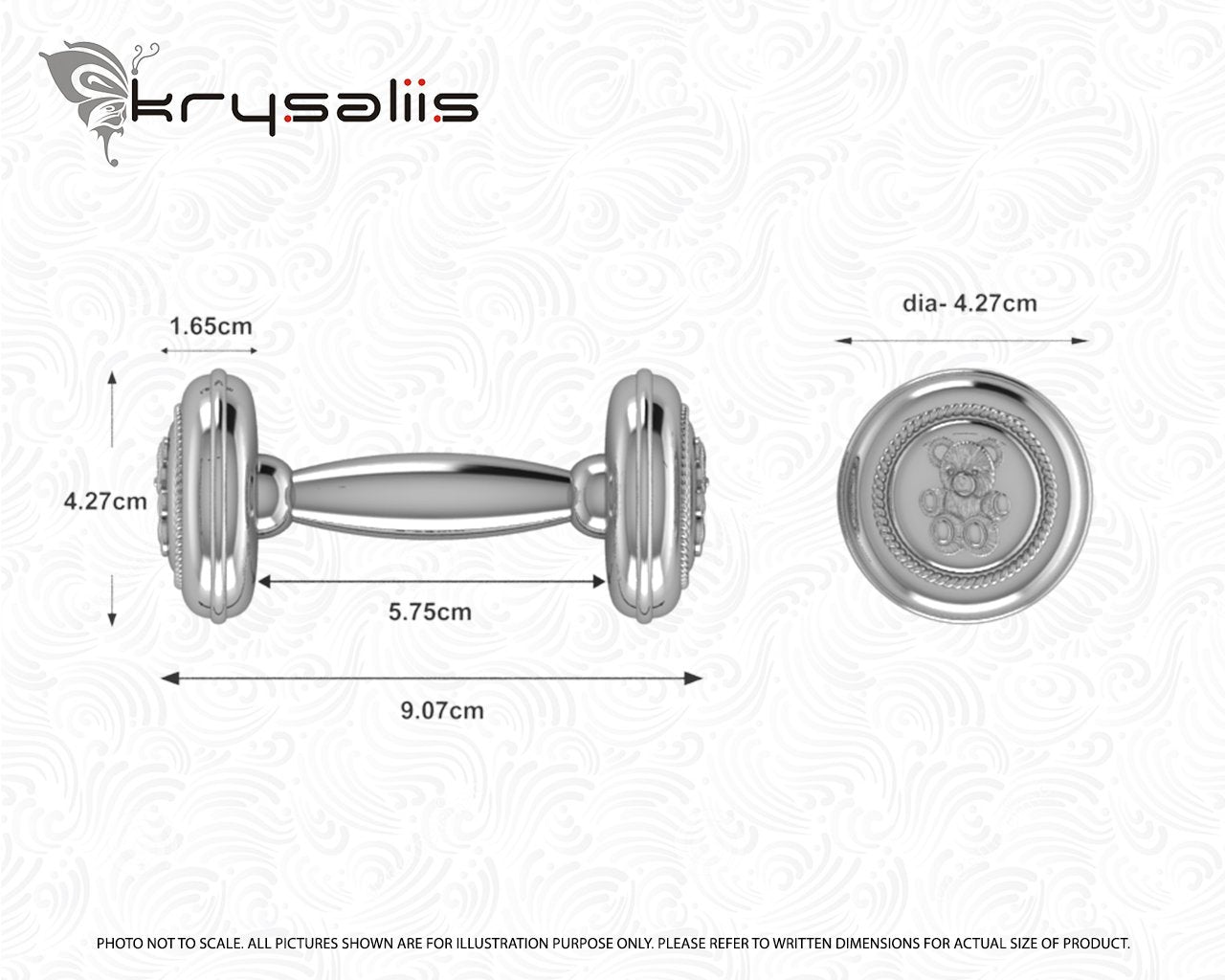 Krysaliis Silver Plate Dumbell Rattle - Teddy Rope