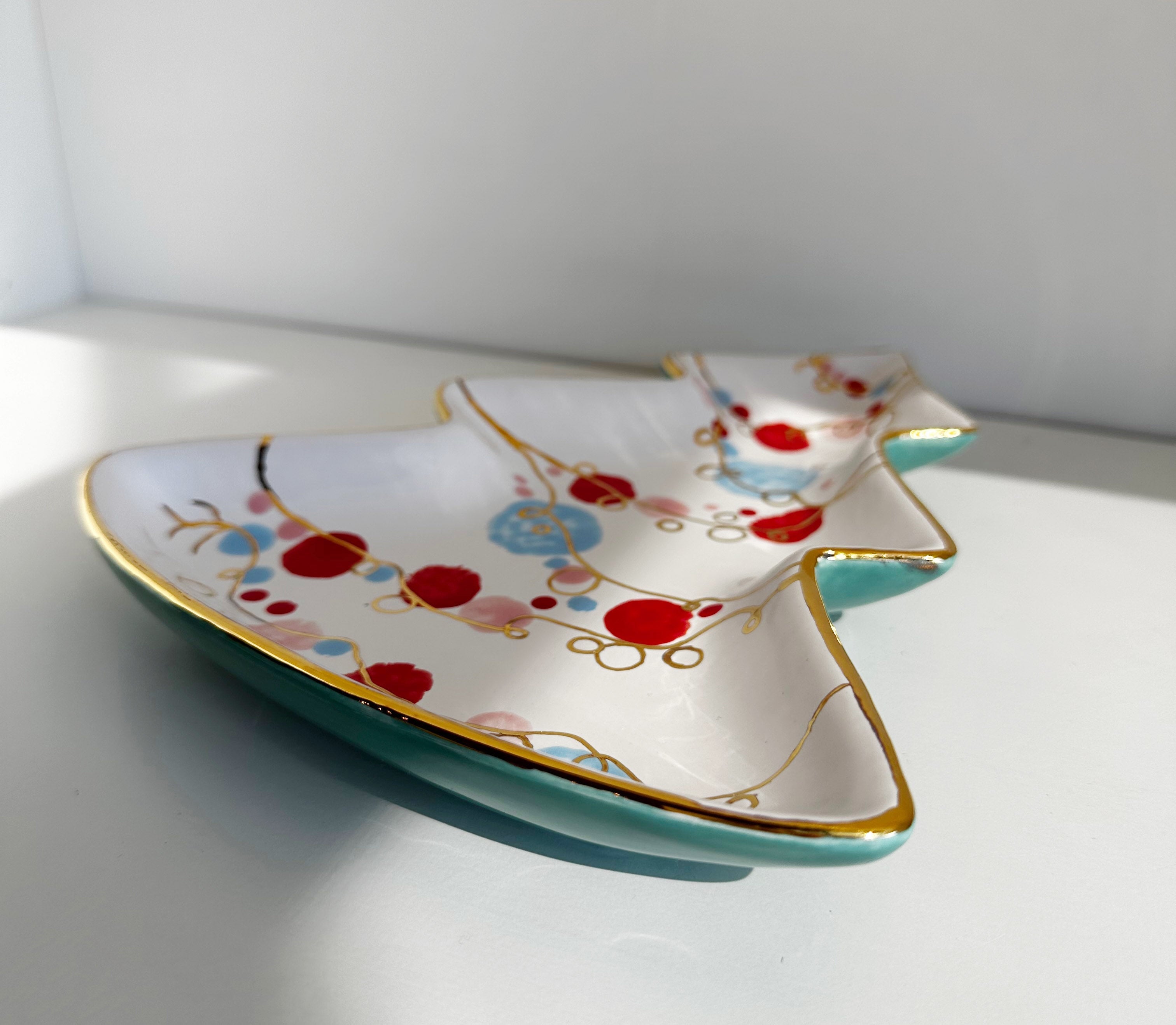 Retro Christmas Tree Dish with 22k Gold Accents